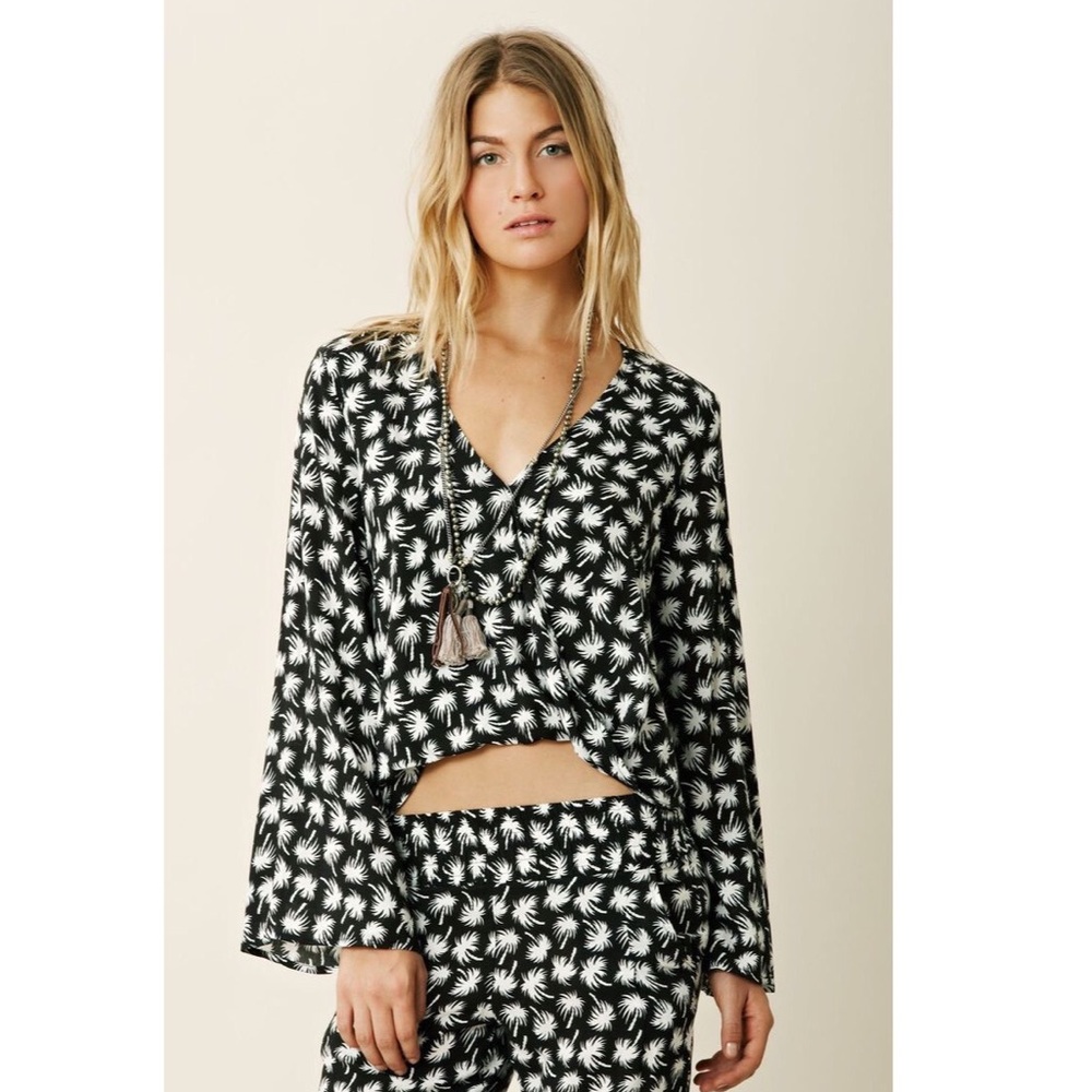 EUC Planet Blue  Hey Hey Palm Trees Blouse